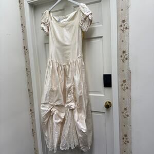 Vintage 1980s Laura Ashley Cream White Silky Dress Plus Size Cottage Wedding